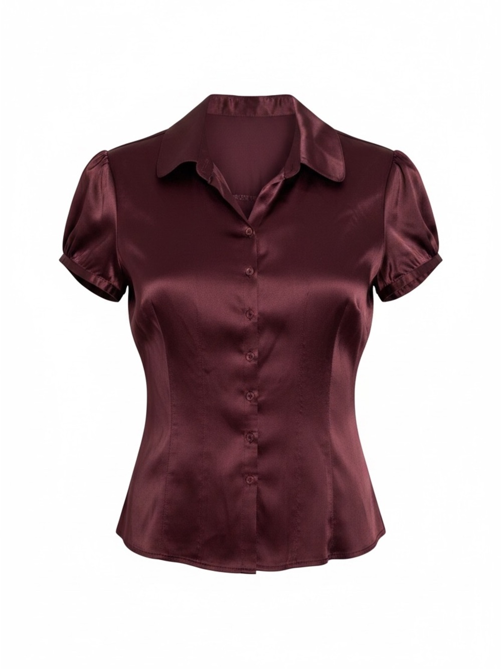 New York & Company Y2K 100% Silk Short Sleeve Button Front Blouse - Wine/Purple